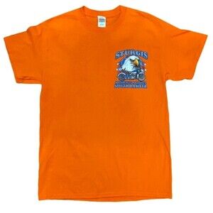 Sturgis South Dakota Motorcycle Rally 2019 Bald Eagle Logo Orange Tee Men's M
